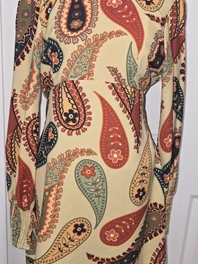 Zara Paisley Long Sleeve Dress in Cream, Rust & Olive